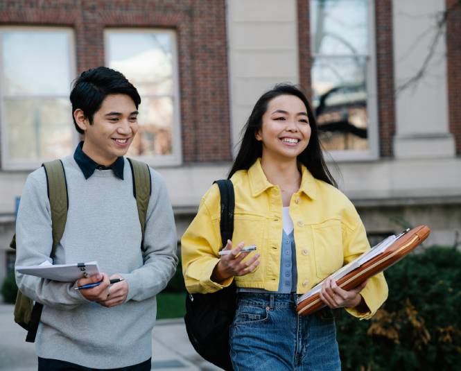 Asian friends walking